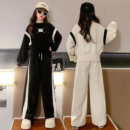 Girls, middle-aged and older ladies' casual suits  spring and autumn new style spliced sweatshirt wide-leg pants small fragrance two-piece set