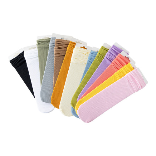 Summer Thin Ice Silk Socks Velvet Stockings Women's Ins Trendy Pile-up Socks Girls' Spring and Summer Solid Color Mid-calf Socks