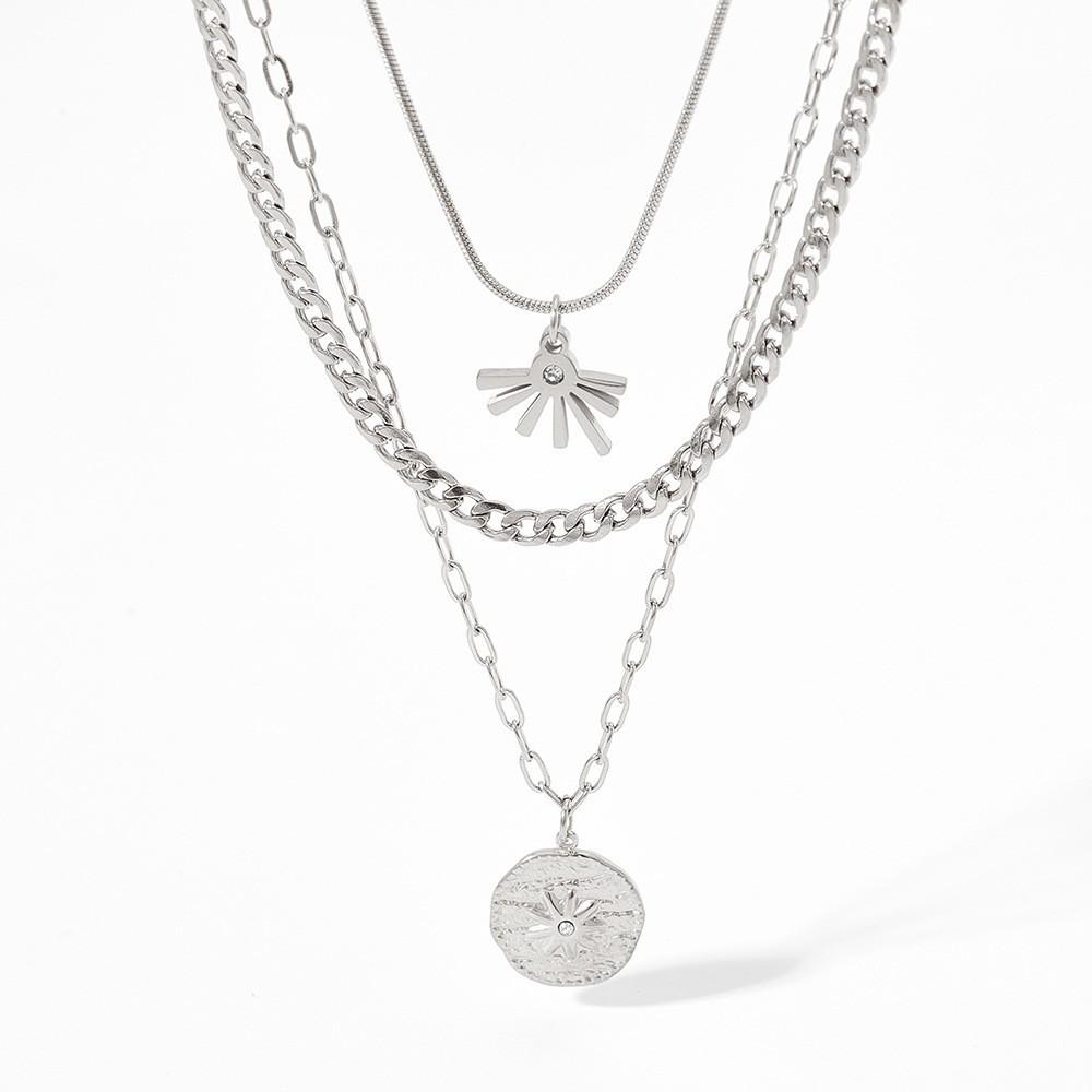 304 Stainless Steel Material Flower Pattern Women'S Gender Fashion Flower Stainless Steel Titanium Steel Plating Inlay Zircon Layered Necklaces 1 Piece