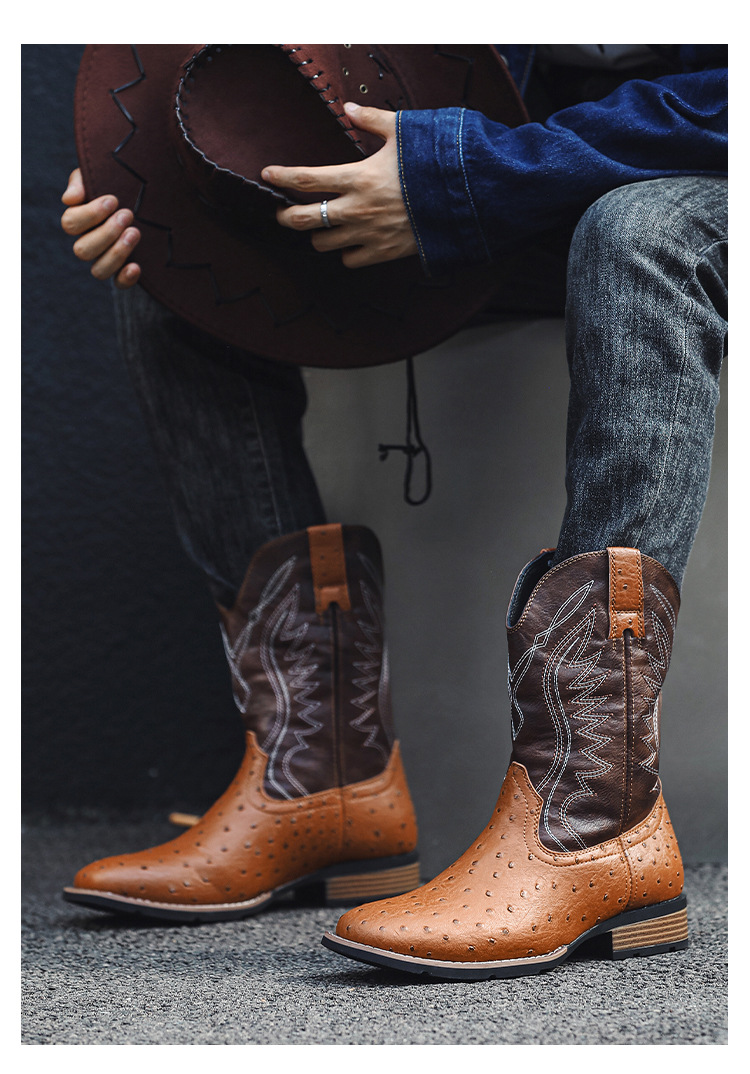 Plus Size Men's Western Cowboy Boots Vintage Rider Boots_vogvips.com