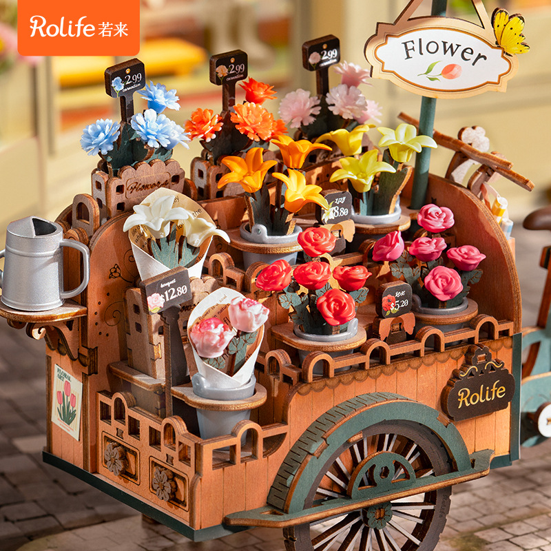 Rollife Ruo Lai Flowers Full Car Flotadores 3D Rompecabezas de madera Modelo de ensamblaje Bloques de construcción Rompecabezas Diy Hecho a mano