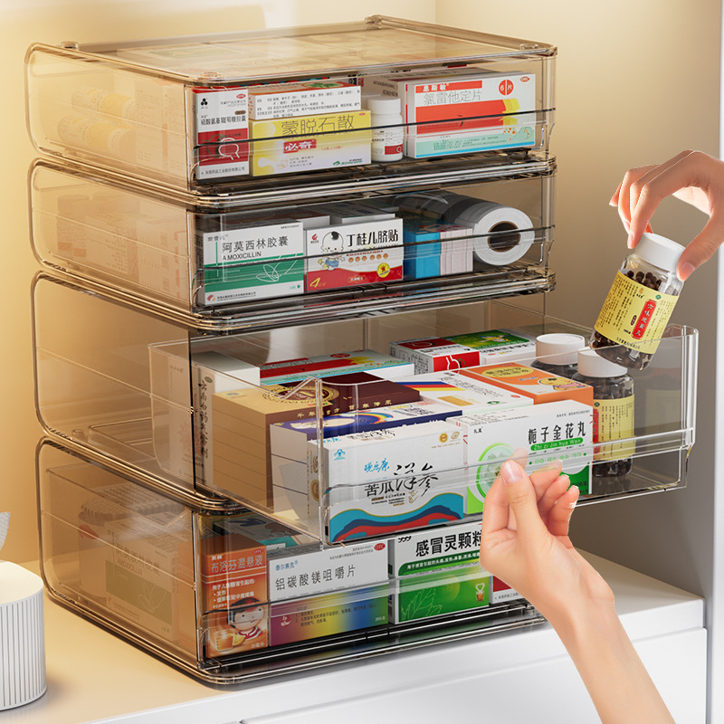 家庭用薬箱多層収納ボックス引き出し型薬透明薬オーガナイザー収納ラックデスクトップ工場直販|undefined
