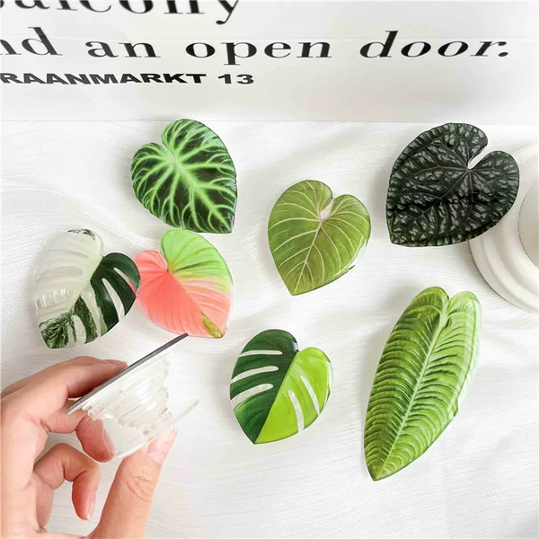 Ins-Style Japanese and Korean Fresh and Simple Design, Realistic Leaf-Shaped Resin Airbag Stand, Lazy Desktop Retractable and Foldable Phone Holder