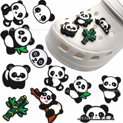 Cartoon Panda Shoes Hole Hole Shoes Accessory DIY Removable Lazy Person Shoelace Clips Slippers Shoelace Decorative Clips Cross-border