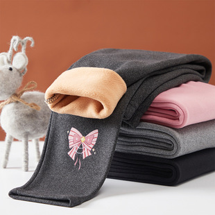 Autumn and Winter girls' leggings children's thickened warm pants stretch trousers outer wear girls' one-piece fleece-lined pants children's clothing