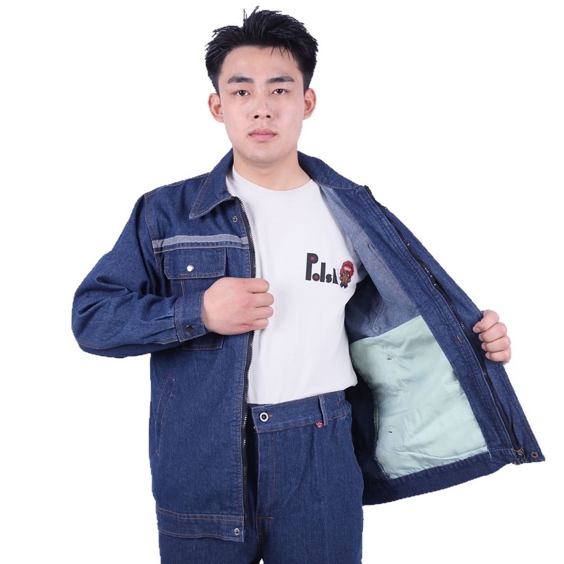 反光条牛仔工作服套装春秋劳保服耐磨电焊专用防烫工装电工焊工服|undefined