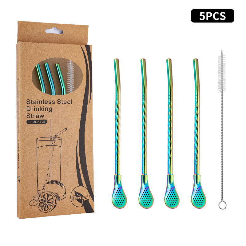 Juego de cuchara de pajita de acero inoxidable 304 transfronterizo creativo de té de yerba, filtro de jugo de yerba, té con leche, cuchara para mezclar café