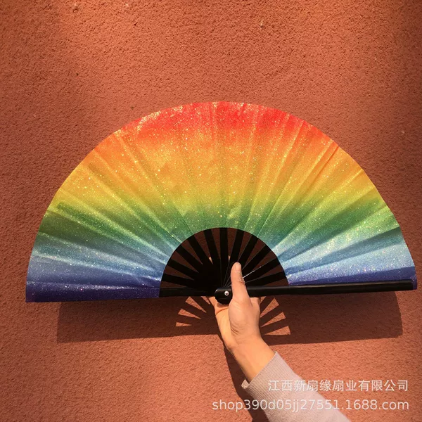 Bamboo Bone Gold Powder Rainbow Fan (Single Fan)