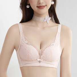 婷婷006#精美花卉蕾丝网纱文胸中厚B杯聚拢侧收无钢圈内衣批发特