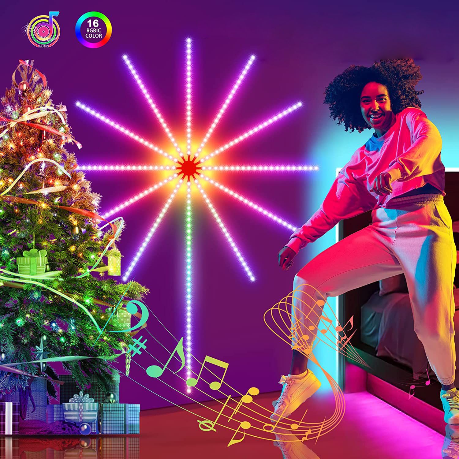 Lámpara de humo de graffiti led color mágico fuegos artificiales sonido tambor meteorito explosión cielo estrellado luz a todo color con decoración de Navidad lámpara de ambiente