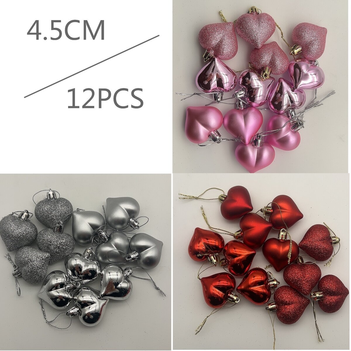 Día de San Valentín transfronterizo 12 paquetes de 4,5 cm de plástico galvanizado amor colgante decoración de la atmósfera