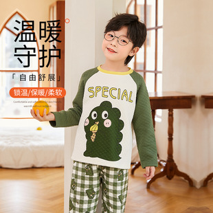 Thickened Cartoon Pajamas for Boys Autumn and Winter 2025 New Kidsren's Quilted Home Clothes Set for Small and Medium-Sized Kidsren One Piece Drop Shipping