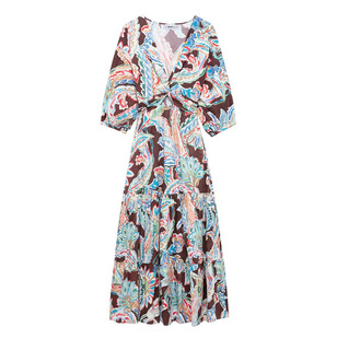 Foreign trade list! Spring and summer new European and American style women's fashion temperament knot printed poplin dress 2584185