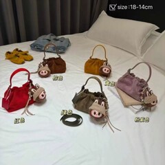 复古磨砂麂皮褶皱链条包新款时尚复古女士单肩包饺子包手提斜跨包