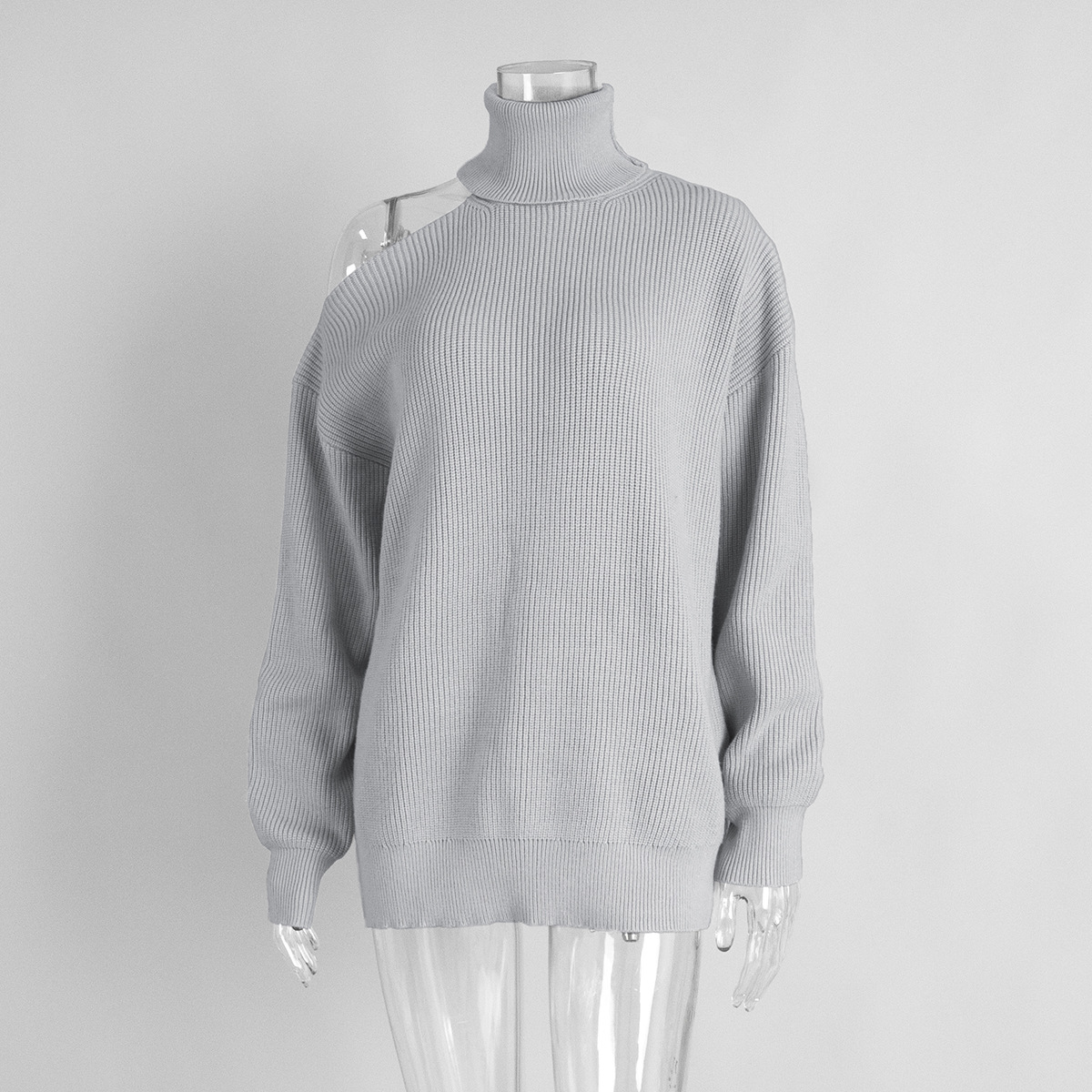 Transfronterizos de cuello alto suéter de hombro abierto para mujeres Europa y los Estados Unidos otoño y invierno Inwind de moda hoodie suéter suelto para mujeres