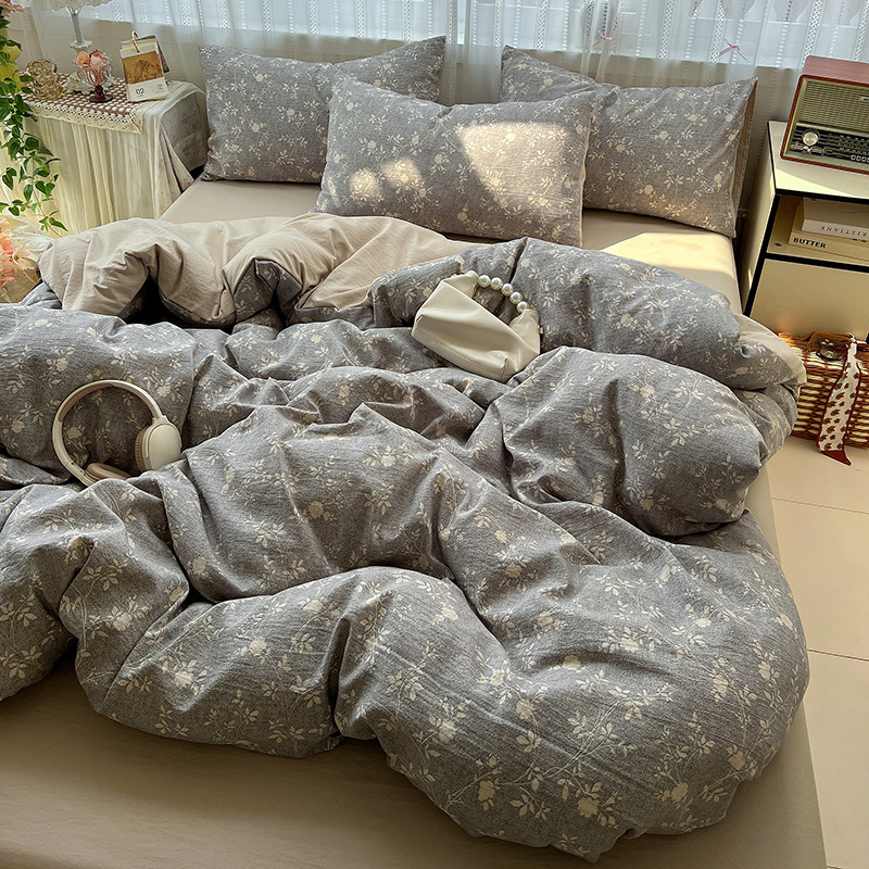 Retro Style New High Weight Linen Raw Linen Jacquard Four-Piece Bed Bed Sheets Quilt Cover Dormitory Three-Piece Bedding Set