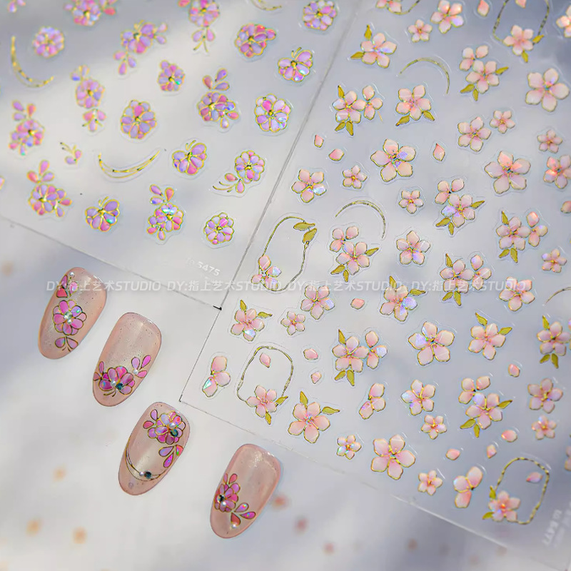 Fairy Pink Rose Gold Foil 3D Chinese Style Nail Art Stickers New Decorative Nail Stickers with Fresh Floral Designs Fairy Pink Rose Gold Foil 3D Chinese Style Nail Art Stickers New Decorative Nail Stickers with Fresh Floral Designs