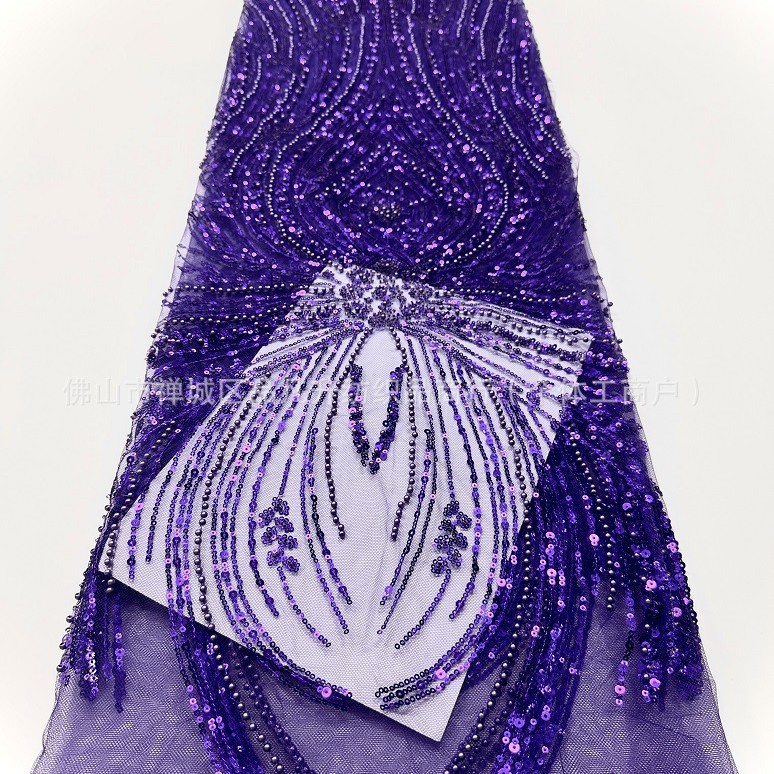Fabricante fuente al por mayor de comercio exterior transfronterizo tela de cuentas de bordado lace vestido tela de moda