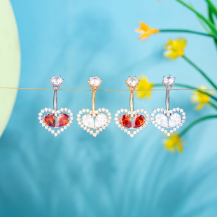 New Trendy Heart-Shaped Stud with Red and White Zircon Double-Headed Navel Piercing Jewelry for Summer Style