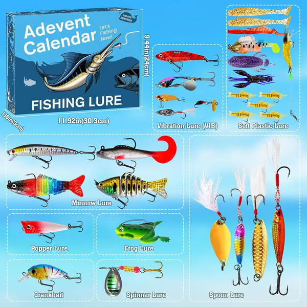 24 Days Lures Advent Calendar圣诞节降临路亚渔具盲盒礼物套装|undefined