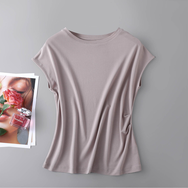 140g Strong-Twisted 100% Mulberry Silk Women's Short-Sleeve Double-Sided Silk Comfortable Skin-Friendly Slimming T-Shirt 140g Strong-Twisted 100% Mulberry Silk Women's Short-Sleeve Double-Sided Silk Comfortable Skin-Friendly Slimming T-Shirt