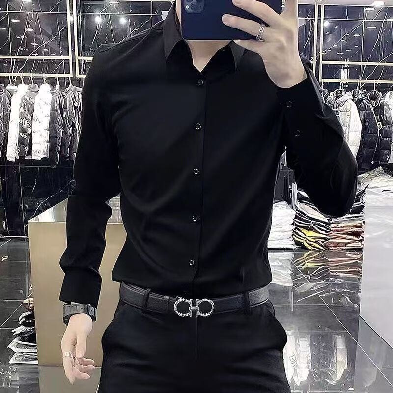 Men's new long-sleeved slim-fit business casual shirt, wrinkle-free, slimming, formal, seamless, and with a good drape