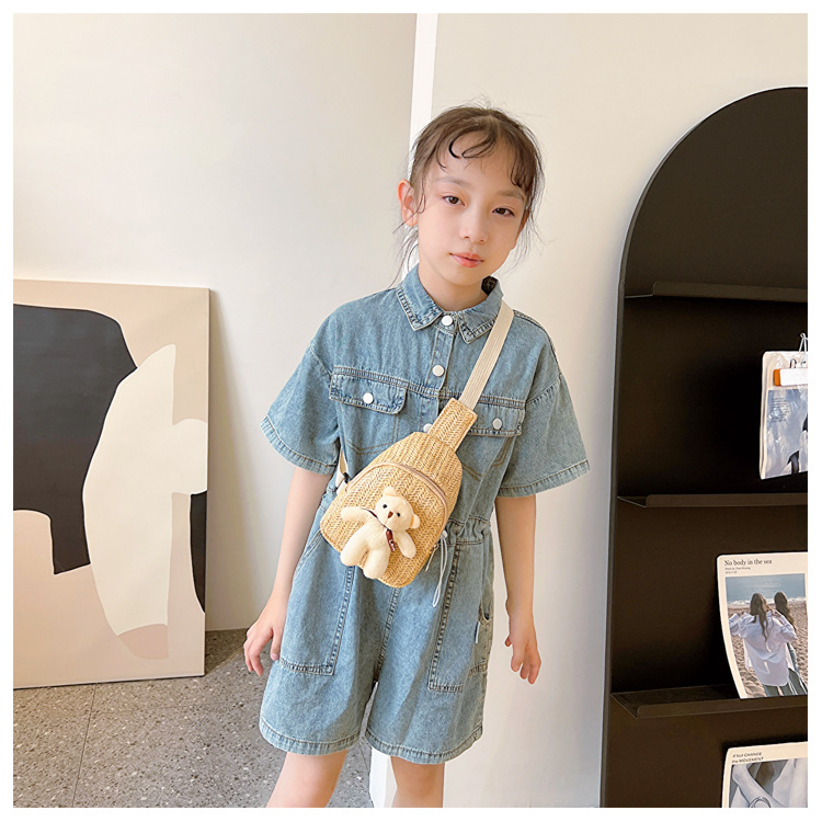 251g Weight Zipper Closure Type Fanny Pack Bags Type Street Occasion Kid's Spring&summer Straw Cute Fanny Pack
