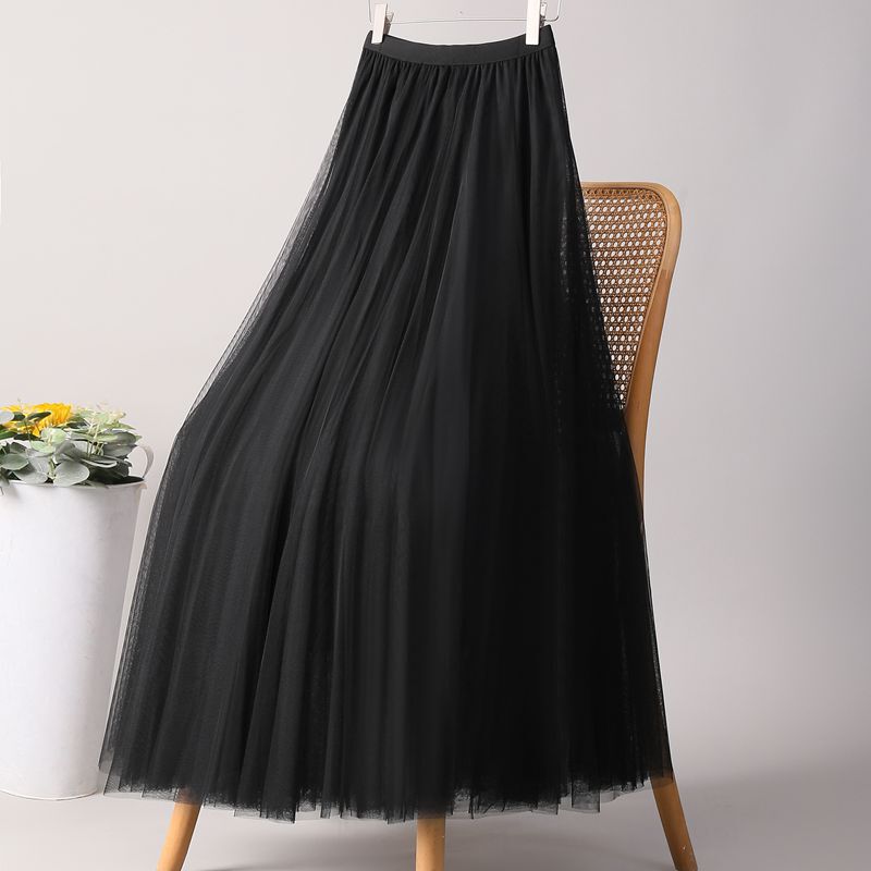 High-end Mesh Skirt BlAck GAuze Skirt 720 Degree LArge Swing A-line PleAted Skirt Slimming Look DAnce PerformAnce Photo Long Skirt