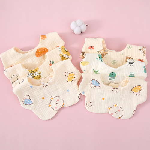 Gauze pure cotton baby saliva napkin baby newborn six-layer eating waterproof bib cartoon water-absorbent anti-fouling bib
