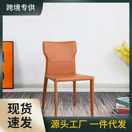 北欧轻奢简约马鞍皮设计师酒店餐椅家用洽谈餐厅椅子大师休闲皮革