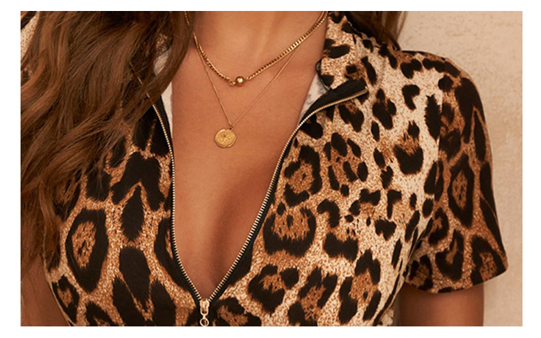 high neck short sleeve leopard print half zipper jumpsuit nihaostyles clothing wholesale NSMDS88922