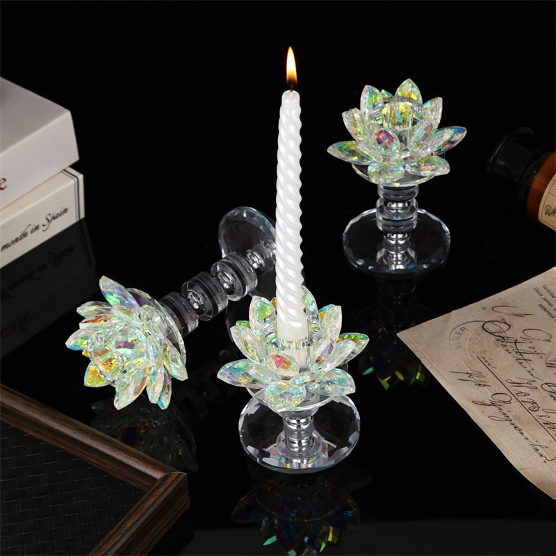 水晶莲花摆件高档欧式水晶烛台灯座水晶工艺品现货礼品家居装饰品|undefined