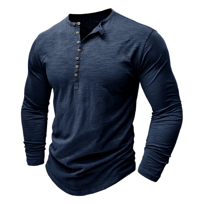 2024 otoño e invierno hombres transfronterizos comercio exterior hombres camiseta de manga larga al aire libre hombres hombres europeos y estadounidenses camisa Henry blusa de algodón flk