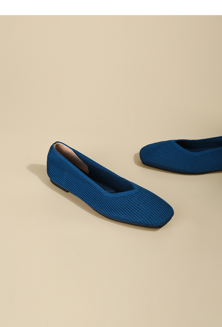 Queen's flying single bean woven flat bottomed large size women's shoes, soft soled knitted square toe boat shoes_voghion.com
