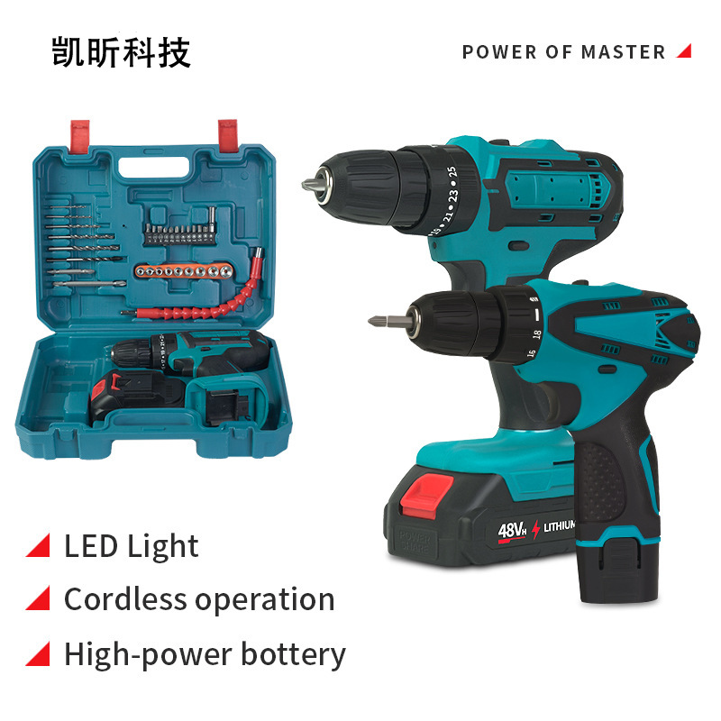 Transfronterizo escobillas taladro de litio taladro de mano recargable pequeño taladro de pistola taladro multifuncional conjunto de taladro de litio de mano eléctrica doméstica