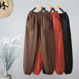 Real 2024 Winter New Thickened Quilted Bloomers Casual Warm Radish Pants Loose Outer Wear Cotton Pants for Women