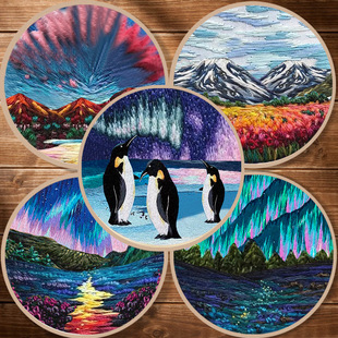 Zero Foundation self-embroidery beginner introduction diy handmade embroidery simple easy landscape embroidery material package English teaching materials