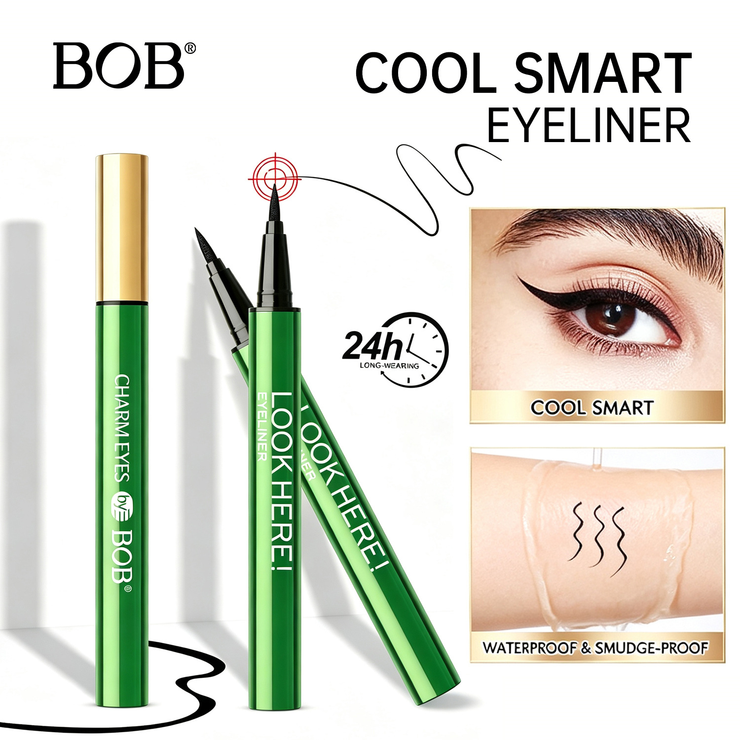 Cross-Border Bob Liquid Eyeliner Pen, Quick-Drying, Waterproof, Long-Lasting, Non-Smudged, Natural and Smooth, Ultra-Fine Silkworm Eyeliner Pen