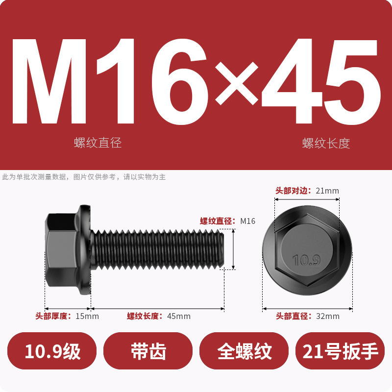 8.9段外六角フランジ面ねじ高強度GB5789プラスキャップ付マット付歯付ボルトM6M8-M20|undefined