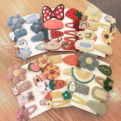Children's hair clip plush knitted clip autumn and winter new cute cartoon fruit flower princess girl's hair clip