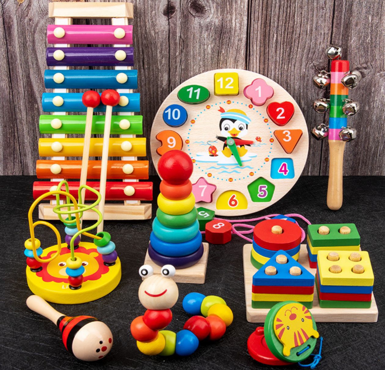 La educación temprana infantil de madera Meng tranquiliza la campana de la cama, el juguete orf, el bebé agarra la campana y sacude el conjunto de instrumentos musicales image 12