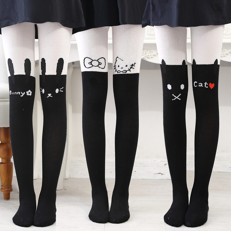 廠家批發春秋新款甜美兒童連褲襪 卡通拼接棉質抗起球女童打底褲