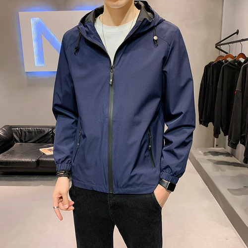 Jacket for Men Spring Men Korean Style Loose Casual Outerwear Youth Workwear Hooded Jacket Top Trendy