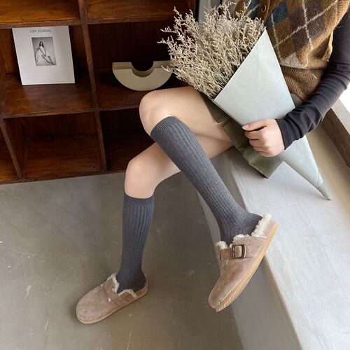 Pressure stovepipe calf socks for women spring and autumn pure cotton black Japanese jk retro high-top autumn and winter half stockings