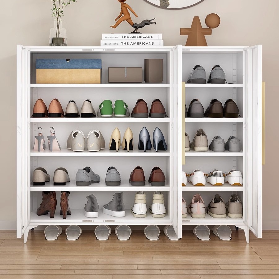 Gabinete de zapatos de acero para el hogar gabinete de almacenamiento de pasillo de entrada con cerradura interior y exterior simple moderno estante de zapatos a prueba de polvo