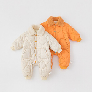 Baby's Cotton Bodysuit Men's and Women's Baby Warm Simple Double Bag Gourd Winter fleece-lined Thin Cotton Climbing Suit