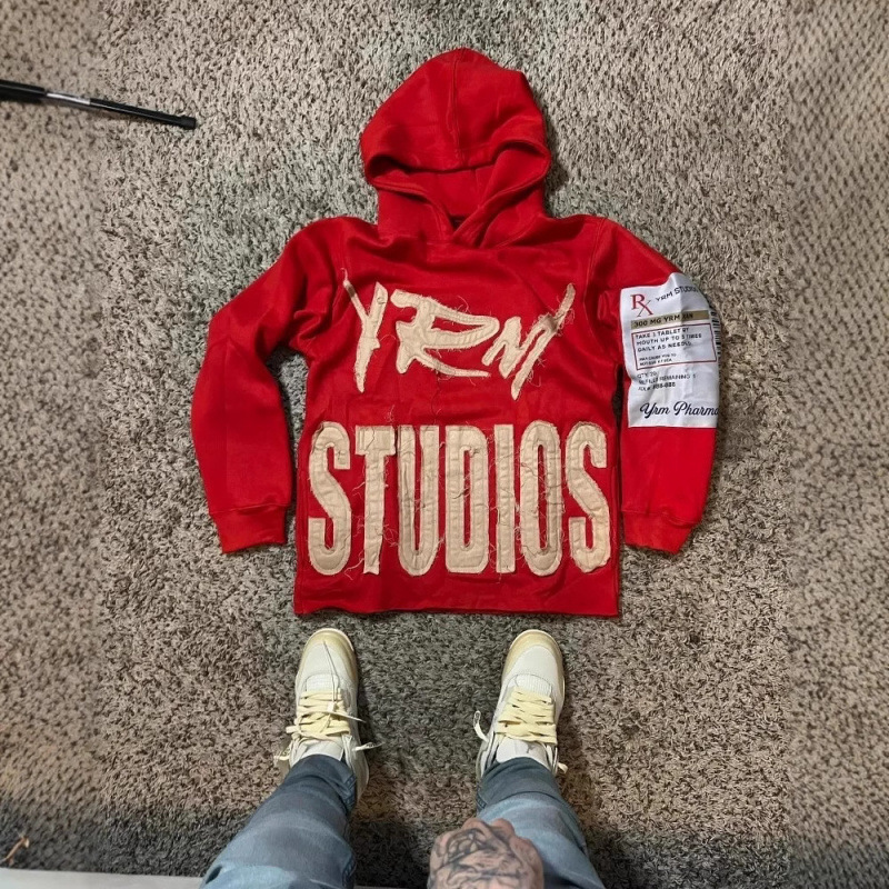 Men's Clothing Street Punk Trend Printed Hooded Pullover Sweater Fleece Unisex American Gothic_viptrois.com