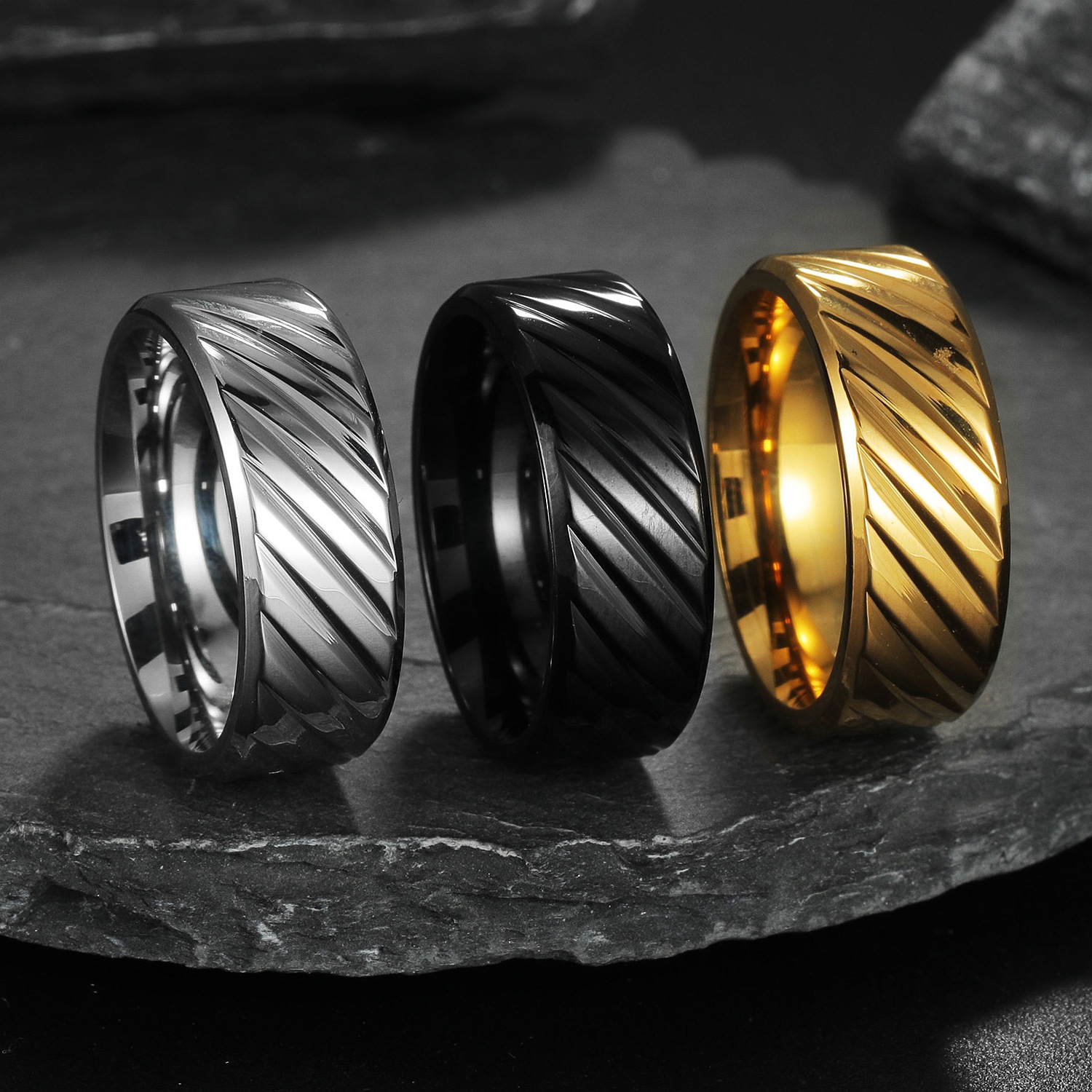 Golden Plated, Gun Black Plated Plating Material Casual Elegant Simple Style Geometric Titanium Steel Plating Unisex Rings Men Band Rings