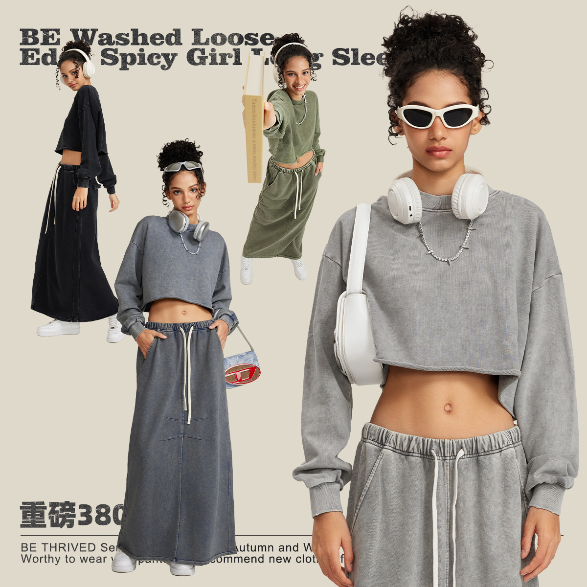 Ropa de mujer BE | Camiseta de Manga Larga con Cuello Redondo, Estilo Vintage, Desgastada y Deshilachada, para Mujer, Otoño/Invierno 2025