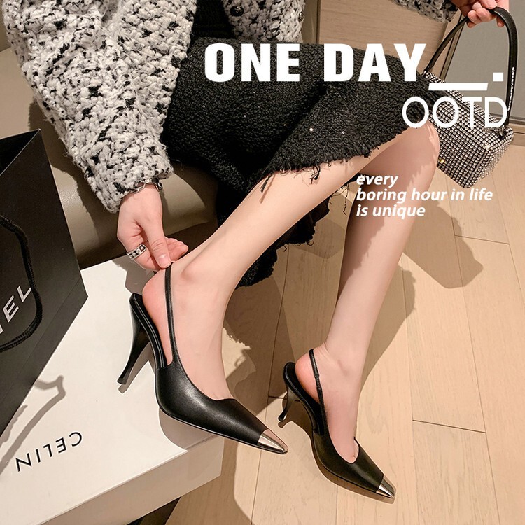 in stock 1000 ~ main push patent leather baotou empty sandals 2025 spring and summer full leather metal steel high heels women